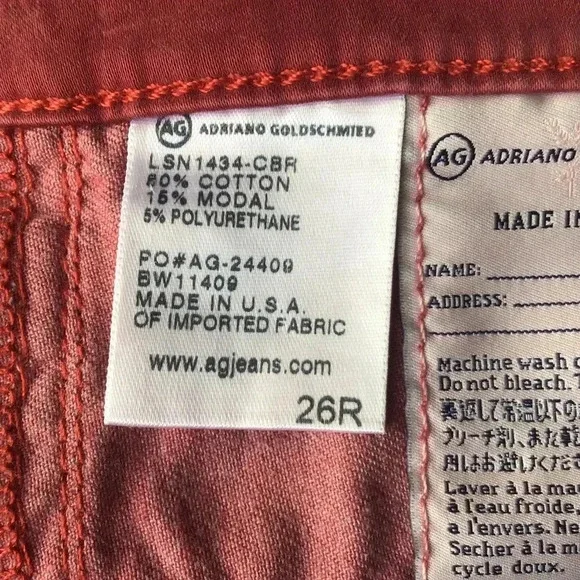 AG Adriano Goldschmeid The Prima Mid Rise Cigarette jeans red Size 26 - Picture 7 of 10